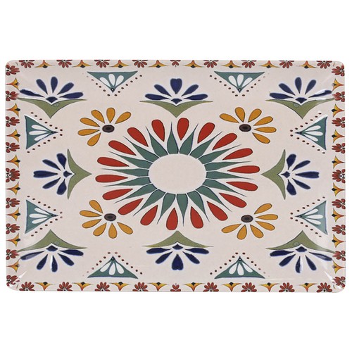 Fuente rectangular de loza decorada acabado brillo, 30x20cm .Coimbra SANTA CLARA.