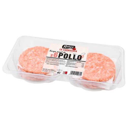 Bandej con burger meat de pollo elaboradas sin gluten ROLER 6 x 90 g.