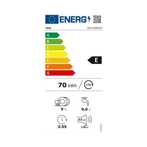 Lavavajillas TEKA DFS24650SS Inox, clasificación energética: E, H: 84,5cm, A: 44,8cm, F: 60cm, Inox.