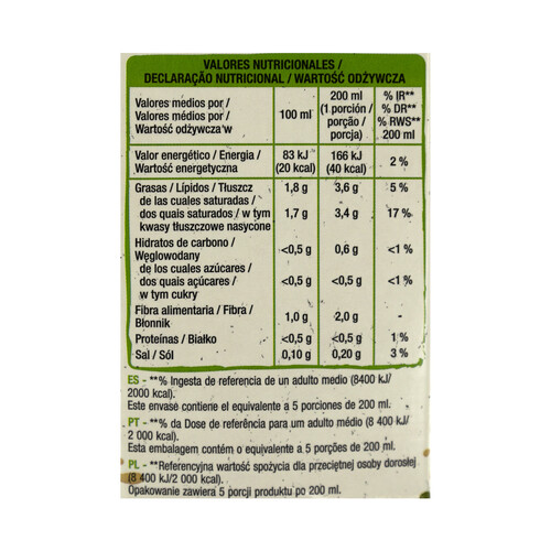 PRODUCTO ALCAMPO Bio Bebida vegetal de coco de origen ecológico, sin azúcar 1 l.