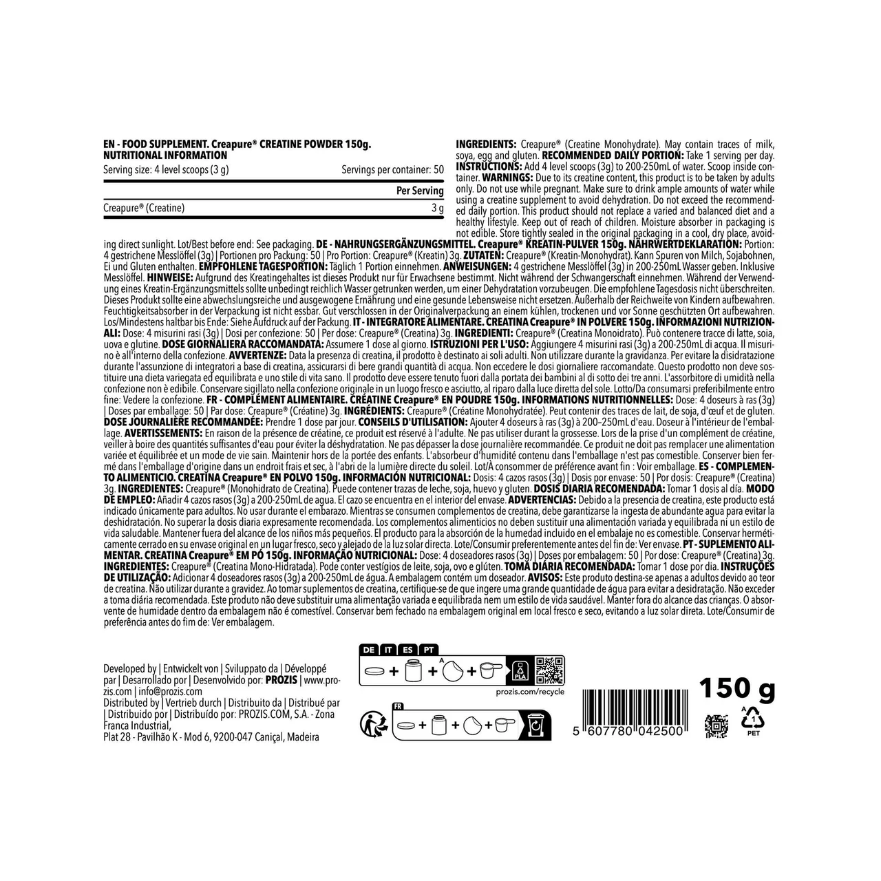 Creatina creapure prozis 150 g.