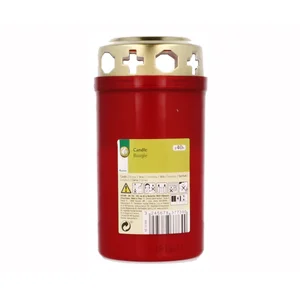Vela cementerio de color rojo con tapa, PRODUCTO ECONÓMICO ALCAMPO.