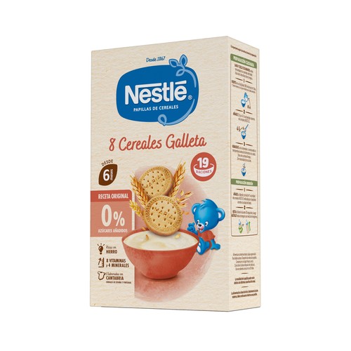 NESTLÉ Papilla de 8 cereales con galleta Maria y sin azúcares añadidos, a partir de 6 meses 475 g.