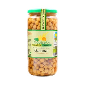 ECOLECERA Garbanzos cocidos de categoría extra, ecológicos 450 g.