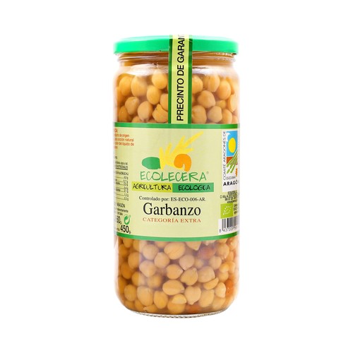 ECOLECERA Garbanzos cocidos de categoría extra, ecológicos 450 g.