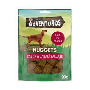 Imagen de PURINA Adventuros Snacks para perros con sabor a jabalí, ricos en carne y bajos en grasas 90 g.