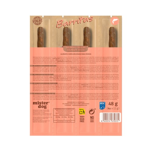MISTER DOG Barritas para perro de salmón 4X12g