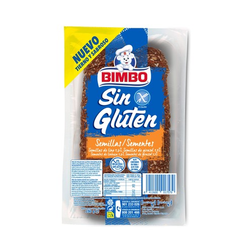 BIMBO Pan de molde con semillas sin gluten, BIMBO 280 g.