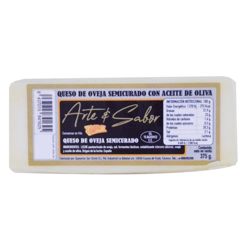ARTE&SABOR Queso oveja semicurado con aceite de oliva 375 g.