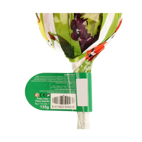 MIGUELAÑEZ Caramelo gigante con palo contiene 15 caramelos con palo de diferentes sabores 135 g.