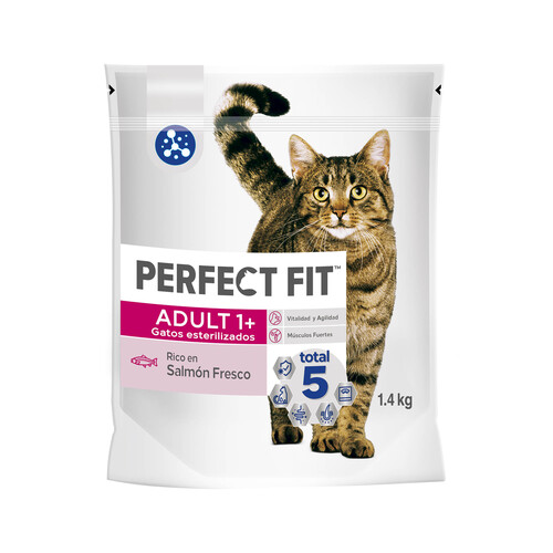 PERFECT FIT Adult 1+  Alimento para gatos esterilizados, a base de salmón fresco  1,4 kg.