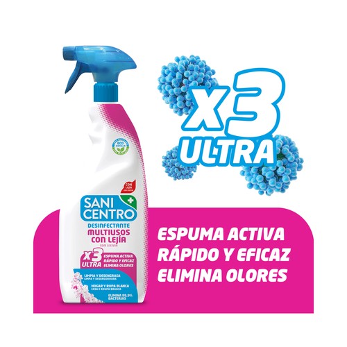 SANICENTRO Limpiador desinfectante multiusos con lejía y espuma activa 750 ml.