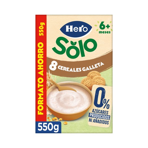 HERO Solo Papilla de 8 cereales y galleta a partir de 6 meses 550 g.