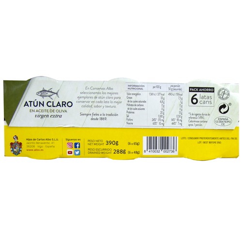 ALBO Atún claro en aceite de oliva virgen extra 6 uds. X 48 g.