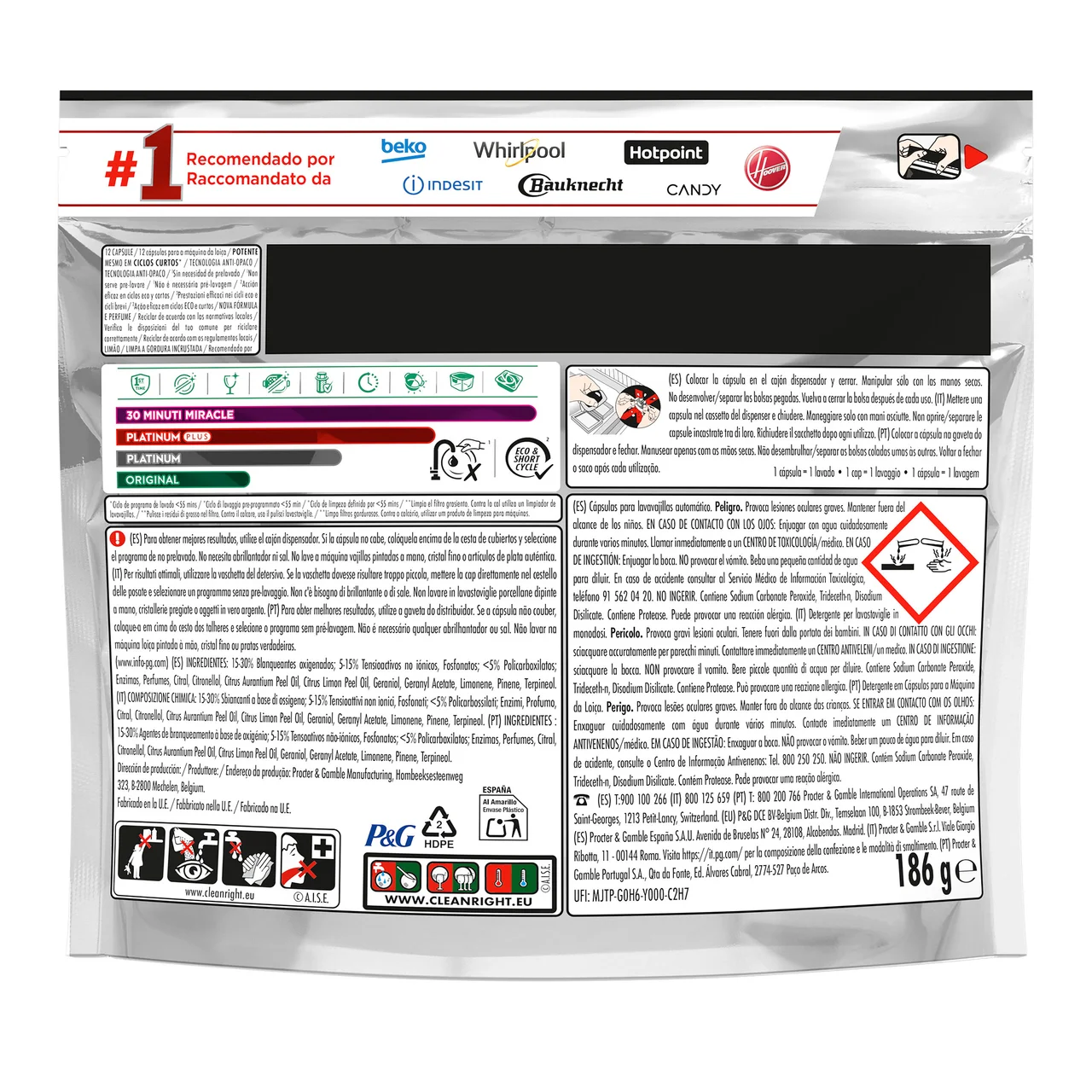 Platinum plus Detergente lavavajillas en cápsulas - 12uds.