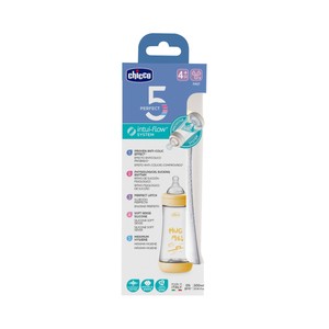 CHICCO Perfect 5 Biberón de 300 ml con tetina de silicona, flujo rápido y sistema anticólicos, a partir de 4 meses.