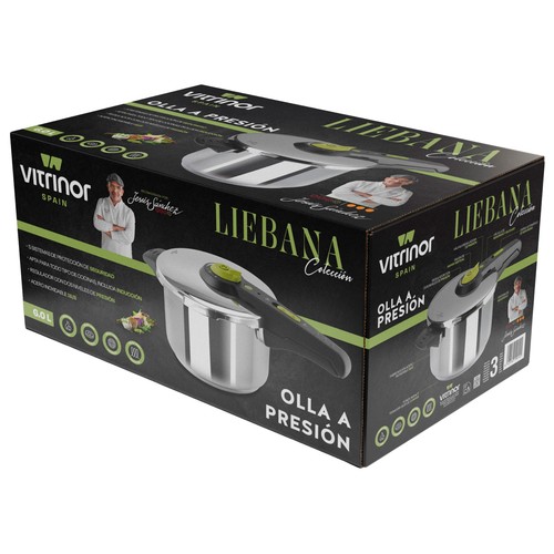 Olla rápida de 6L, acero inoxidable apta inducción, VITRINOR Liebana Colección