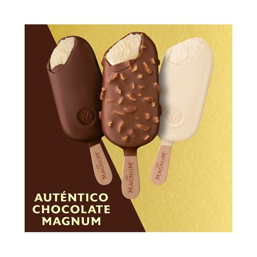MAGNUM Helado de vainilla con coberturas de diferentes chocolates mini de frigo 10 x 60 ml.