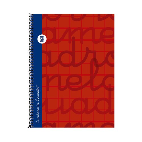 Cuaderno de espiral tamaño cuarto con 80 hojas de cuadrovía 5mm, 70gr. color rojo. EDITORIAL LAMELA.