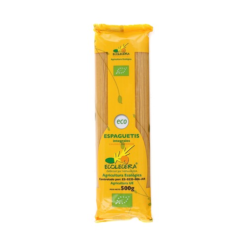 ECOLECERA Pasta Espaguetis integrales de calidad superior, ecológicos 500 g.