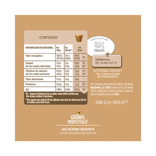 NESCAFÉ DOLCE GUSTO Café cortado espresso Macchiato en cápsulas NESCAFÉ DOLCE GUSTO 16 uds. 100,8 g.