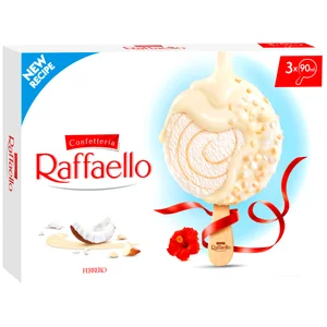 RAFFAELLO Bombon de helado de coco, recubierto de coco y trozos de avellana 4 x 70 ml.