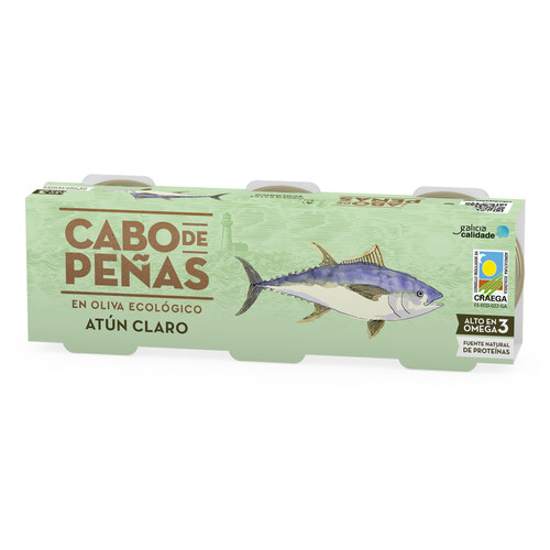 Atún claro en aceite de oliva ecológico CABO DE PEÑAS 156 g.
