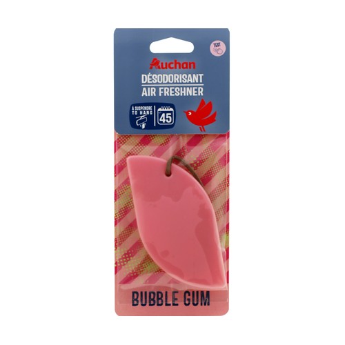 Ambientador para el coche en lata de silicona, fragancia bubble gum, AUCHAN.