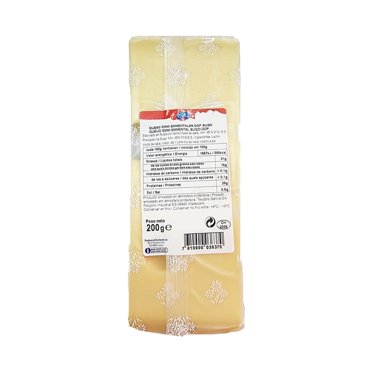 Queso aop suizo emmentaler 200 g.
