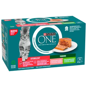 ONE PURINA Latitas de alimento para gato esterilizado salmón y zanahoria 4X85g