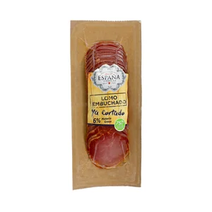 ESPAÑA Lomo embuchado con sólo 6% de materia grasa, cortado en finas lonchas ESPAÑA Ya cortado 200 g.