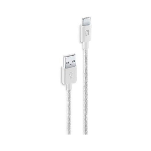 Cable USB trenzado 150cm, color blanco, CELLULAR LINE.