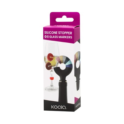 Set tapón de plástico y 8 marcadores de siliconas para copas. KOALA..