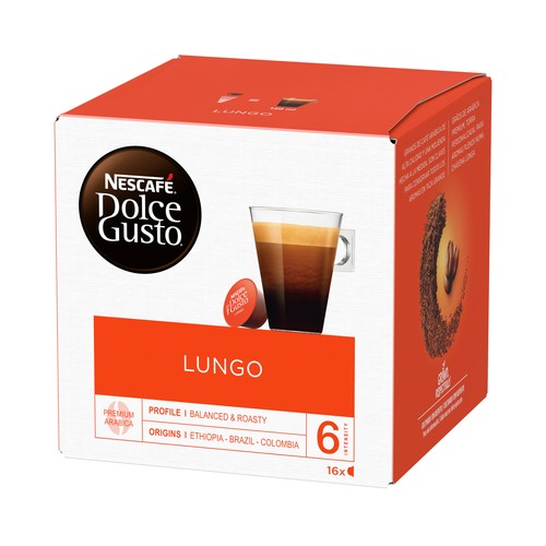 Imagen de Café molido de tueste natural lungo en cápsulas, Intensidad 6 NESCAFÉ DOLCE GUSTO 16 uds.x 6,5 g.