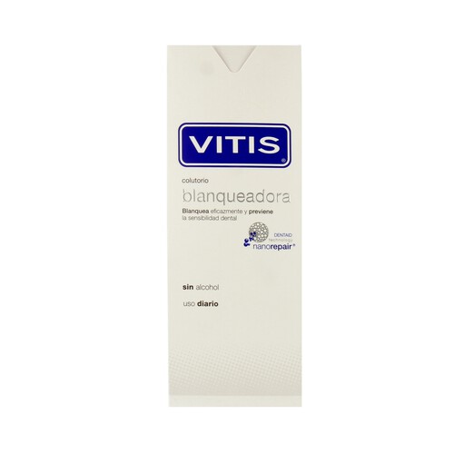 VITIS Enjuague bucal sin alcohol que blanquea eficazmente y previene la sensibilidad dental VITIS 500 ml.
