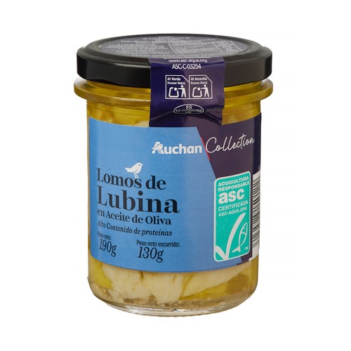 PRODUCTO ALCAMPO Collection Lomos de lubina ASC en aceite de oliva tarro 130 g.