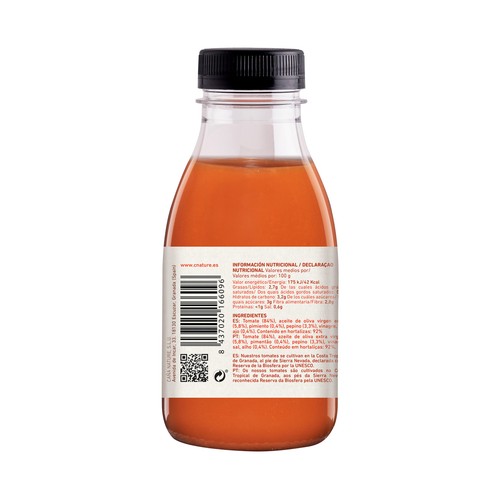CAÑA NATURE Gazpacho fresco tradicional andaluz, 100% natural, elaborado sin gluen y sin conservantes CAÑA NATURE 33 cl.