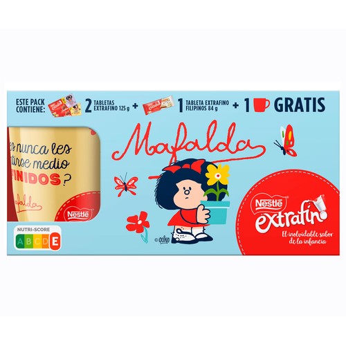 NESTLÉ Lote de tres tabletas de chocolate extrafino con una taza de Mafalda  334 gr.