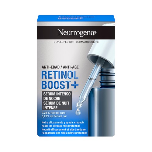 NEUTRÓGENA Retinol boost+ Sérum intensivo de noche antiedad, con retinol 30 ml.