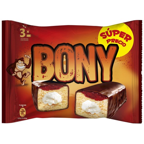 BONNY Bollitos de bizcocho con chocolate rellenos de crema sabor nata 165 gramos.