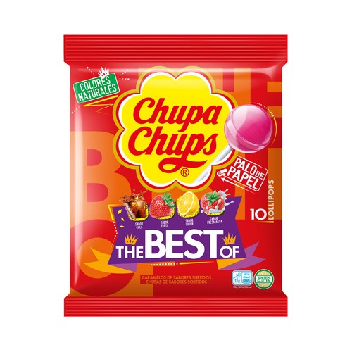 CHUPA CHUPS Original Caramelos con palo de papel de sabores variados 10 uds. 120 gr.