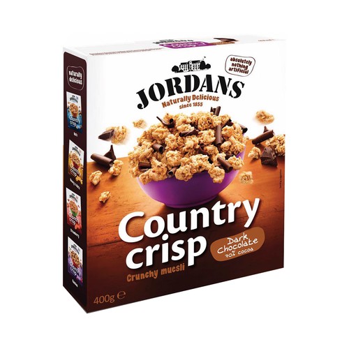 JORDAN Country crips Cereales muesli crujiente con chocolate negro (70% cacao) 400 g.