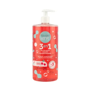 SEVEN Kids Gel, champú y acondicionador infantil con prebiótico y aroma a cereza 750 ml.