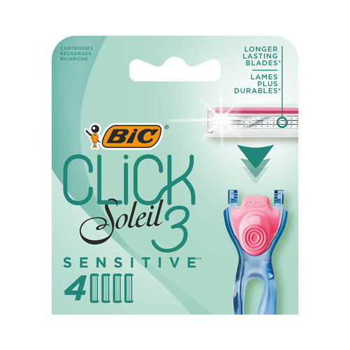 BIC Recambio con 3 hojas para máquinillas de depliación femenina BIC Click soleil 3 sensitive 4 uds.