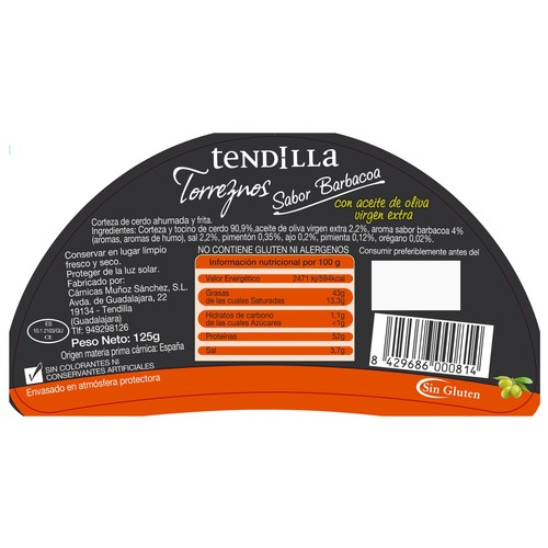TENDILLA Torreznos sabor barbacoa, con aceite de oliva virgen extra TENDILLA 125 g