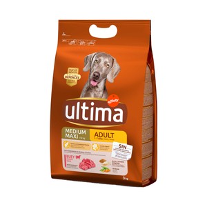 Pienso para perros adultos entre 1 y 7 años a base de buey, arroz y cereales integrales 3 kg.