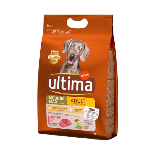 ULTIMA Pienso para perros adultos entre 1 y 7 años a base de buey, arroz y cereales integrales 3 kg.