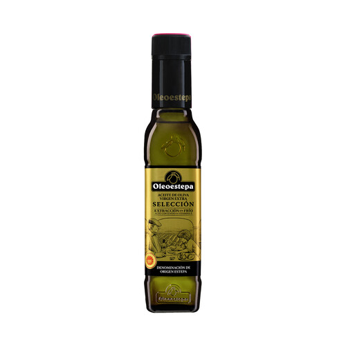 Aceite de oliva virgen extra selección con denominación de origen Estepa OLEOESTEPA botella de 250 ml.