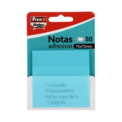 Notas adhesivas de 75x75mm, 50uds, color azul, FIXO.