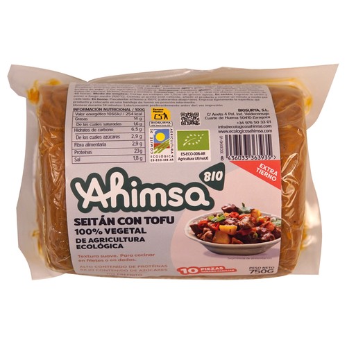 AHIMSA Bio Seitán con tofu (100% vegetal) de agricultura ecológica 750 g.